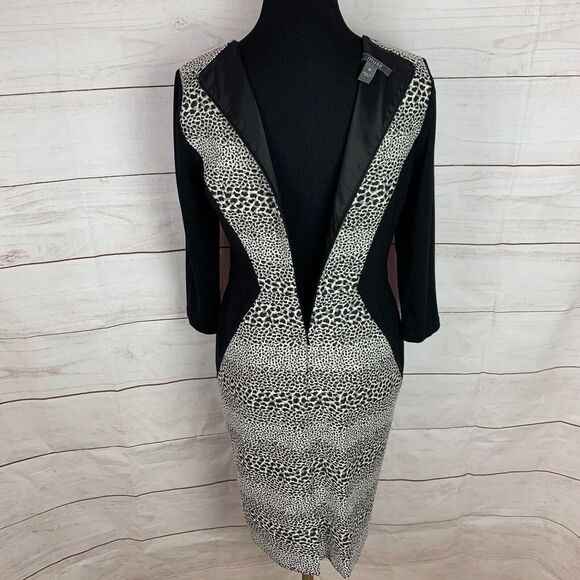 Muse dress Formal colorblock animal print 8 medium M zip black bodycon Career - Picture 8 of 16